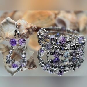 Chic Purple and Silver Beaded Earrings